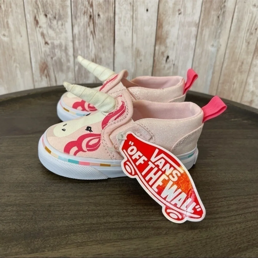 Vans Asher V Slip-On Pink Unicorn Sneaker Size 4.5 Toddler‎